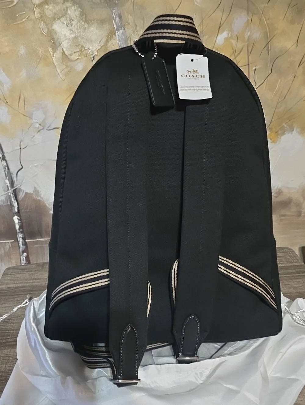 Coach New York Black Canvas Backpack with Gold Logo